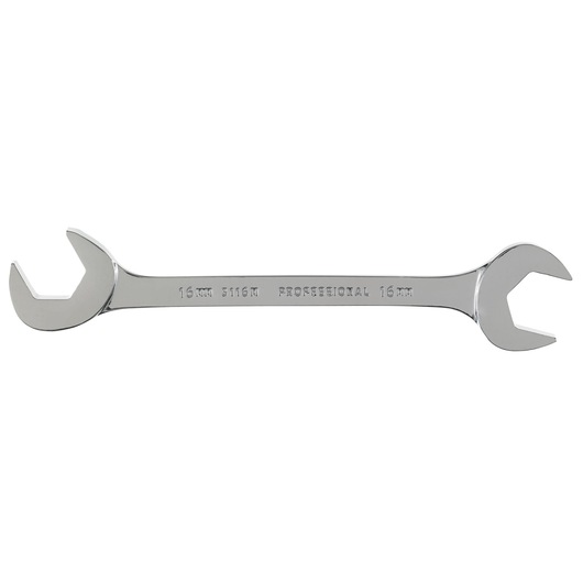 PROTO J3116M open-end wrench, chrome finish, 16mm size, photography on white background, hand tool.