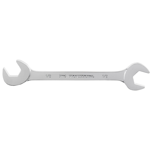 PROTO J3116 chrome open-end wrench, 1/2 inch, tool photography, side view on white background.