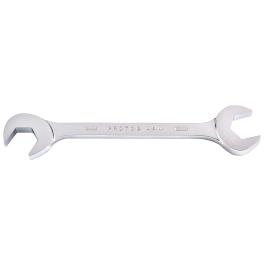 PROTO J3118M double open-end wrench, chrome finish, 18mm size, product photo, top view on white background.