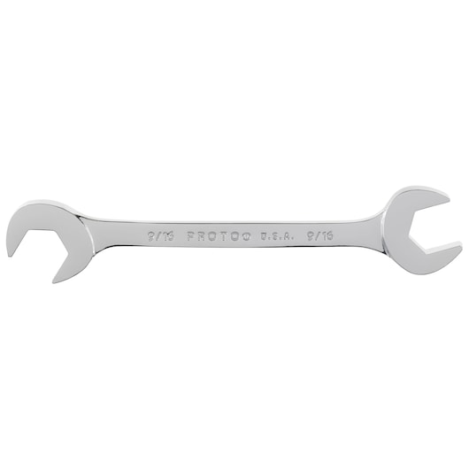 PROTO J3118 chrome double open-end wrench, two sizes, photography, front view on white background