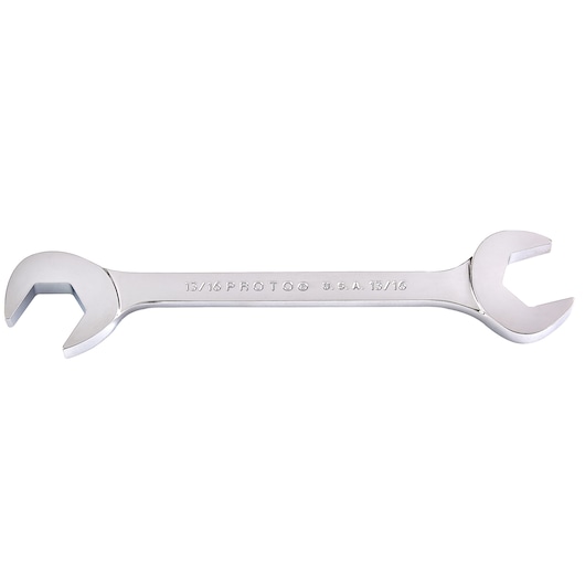 PROTO J3126 chrome open-end wrench with dual heads, 13/16 size, top-down angle on white background.