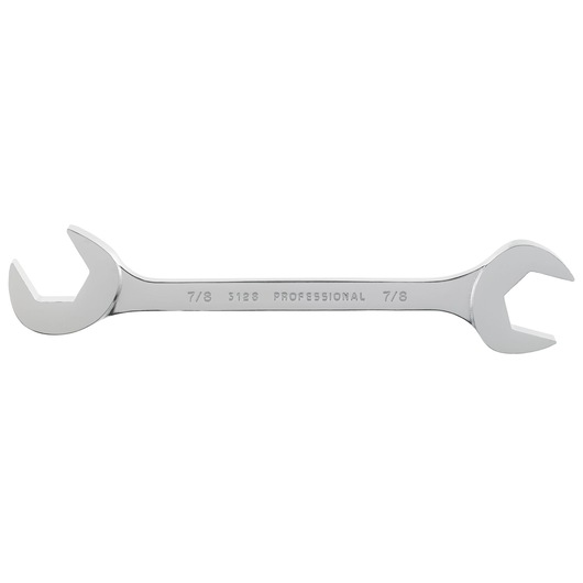 PROTO J3128 chrome double open-end wrench, 7/8 inch, tool shown in side view on white background.