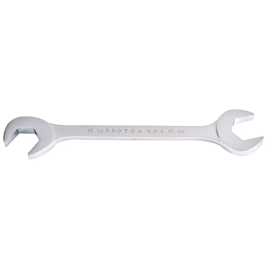 PROTO J3130 chrome open-end wrench with dual ends, straight view on white background, hand tool.