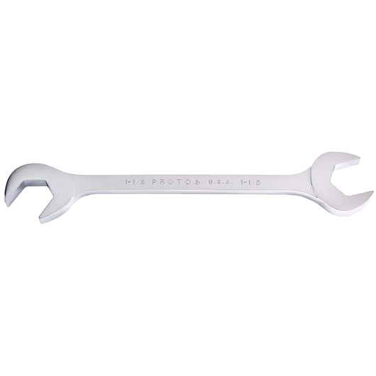 PROTO J3136 chrome finish double open-end wrench, two sizes, flat side view, white background.