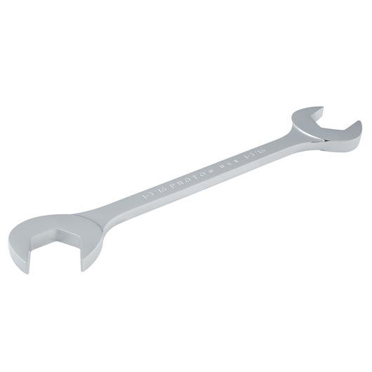 PROTO J3138 chrome open-end wrench, photography on white background, angled side view