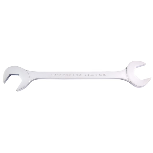 PROTO J3142 open-end wrench, chrome finish, double-ended, front angle, on white background.