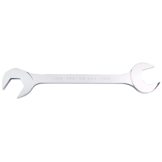 PROTO J3156 double open-end wrench, chrome finish, front angle, photography on white background.