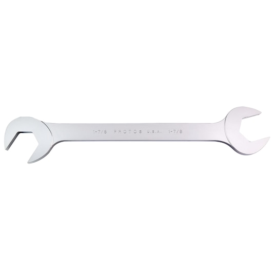 PROTO J3160 double open-end wrench, chrome finish, front angle, on white background.