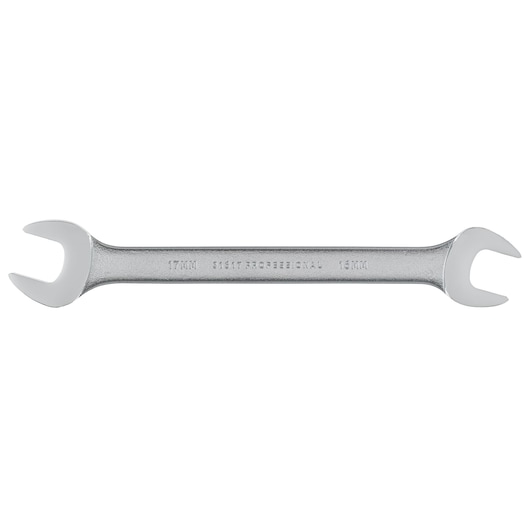 PROTO J31617 double open-end wrench, silver steel, 17mm and 16mm, front angle on white background