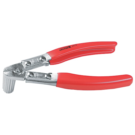 PROTO J319 crimping pliers with red handles, angled view on white background.