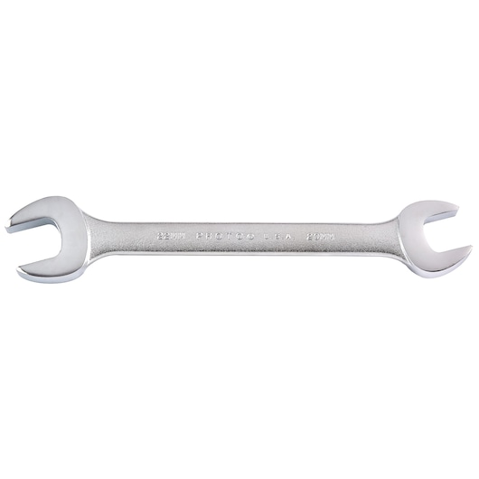 PROTO J32022 open-end wrench, silver, two-sided, 22mm and 20mm, product photography, top view, white background.
