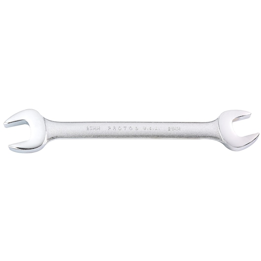 PROTO J32123 double open-end wrench, silver, straight view on white background.