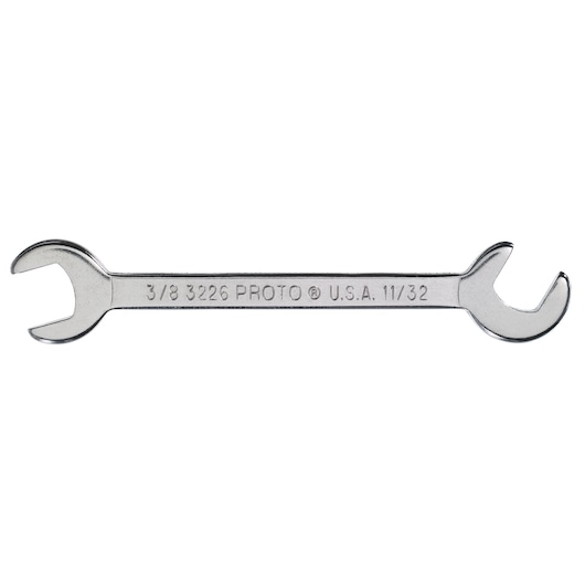 PROTO J3226 double open-end wrench, silver metal, side angle on white background.