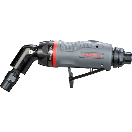 Photo of PROTO J325AGAH120 gray and black angled air die grinder, side view on a white background.