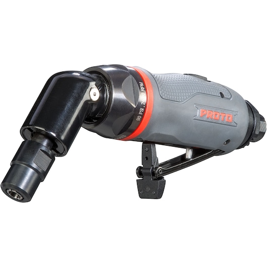 PROTO J325AGAH120 air angle die grinder, gray and black body with red ring, right-side view on white background.