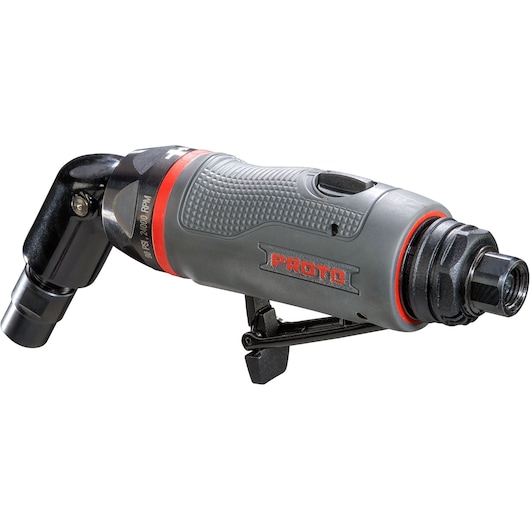 PROTO J325AGAH120 angled air die grinder with textured gray and black body, side view on white background.