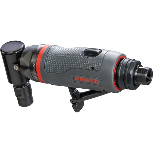 PROTO J325AGAH90 air angle die grinder, grey and black with red accents, side view, white background.