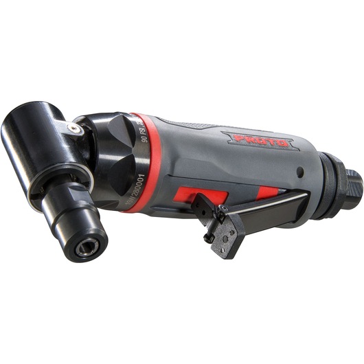 PROTO J325AGAH90 angle die grinder, gray and black with red accents, side view on white background.