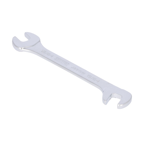 Photo of PROTO J3315W open-end wrench, 15/64 inch size, silver metal, top angle on white background.