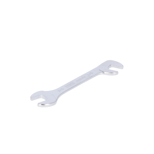 Photo of PROTO J3324W open-end wrench, chrome finish, dual ends, angled view on white background.