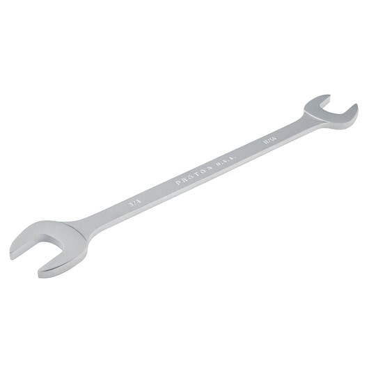 PROTO J3435 double open-end wrench, silver, angled on white background.