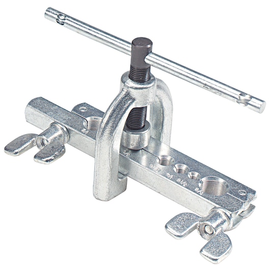 PROTO J351 silver metal flaring tool with wing nuts, photographed at an angle on white background.