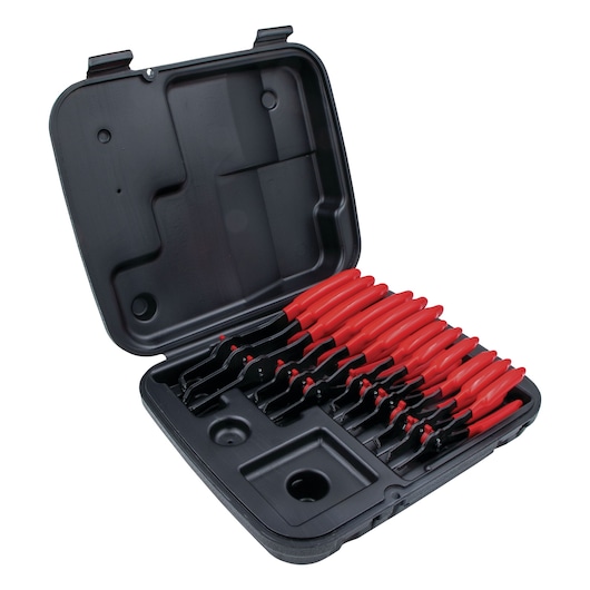 PROTO J360BA pliers set with red handles in black hard case, top angle photo.