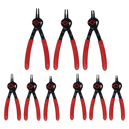 Photo of PROTO J360DA pliers set with red handles, front view, on white background.