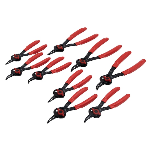 PROTO J360DA red-handled snap ring pliers set, photography, angled view on white background.