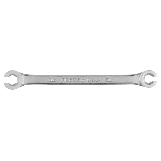 PROTO J3707M double open-end flare nut wrench, silver finish, flat lay on white background.