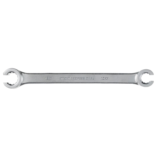 PROTO J3710MT chrome double open-end flare nut wrench on white background, showing both ends and brand marking.