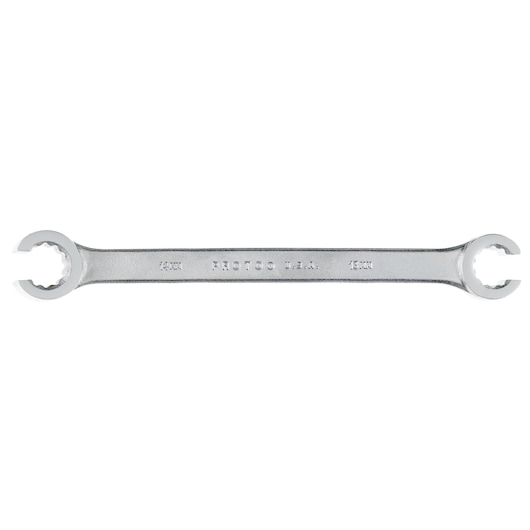 Photo of PROTO J3713MT double-ended chrome flare nut wrench, straight-on angle, white background.