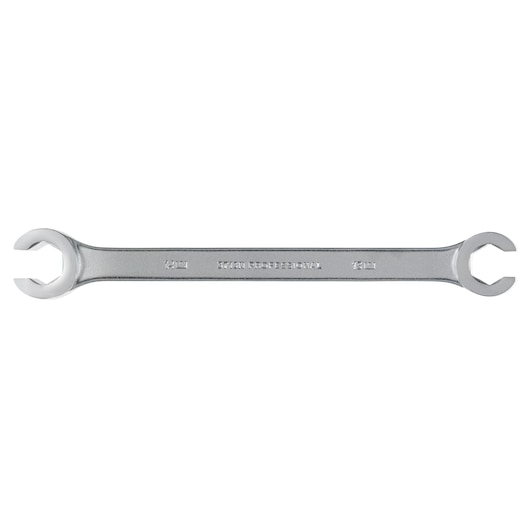 PROTO J3713M chrome finish flare nut wrench, dual-head, 14mm and 12mm, product on white background.