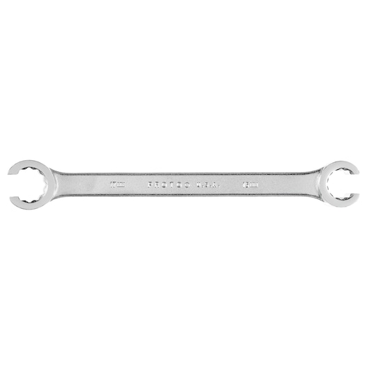 PROTO J3715MT chrome double open-end flare nut wrench, photography, top view on white background.