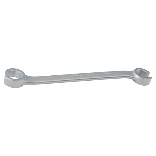 PROTO J3719M double box end wrench, silver finish, shown on white background, side angle.