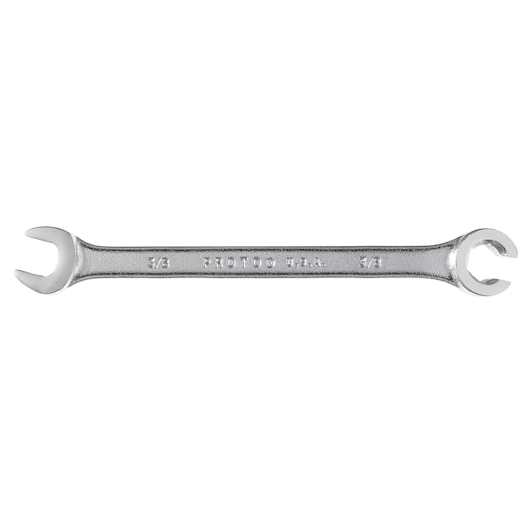 PROTO J3751 chrome open-end wrench with 3/8 inch heads, photography on white background.