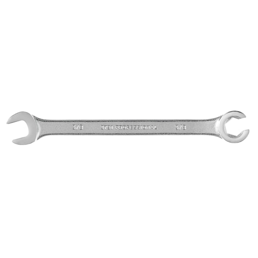 PROTO J3751 combination open end and flare nut wrench silver finish, photo from top on white background.