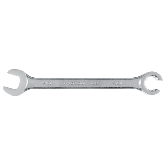 PROTO J3754T chrome combination wrench, open end and flare nut end, front angle on white background