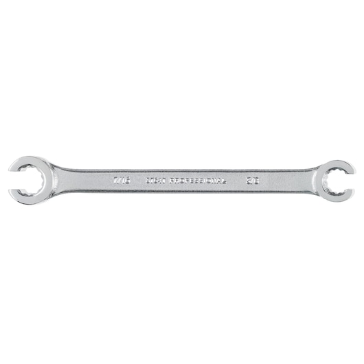 Photo of PROTO J3764T double open-end flare nut wrench, silver finish, photography on white background.