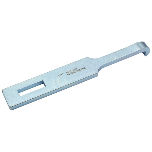 PROTO J4017 silver steel aligning tool with slotted end and hooked tip, side angle on white background.