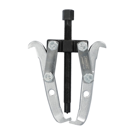 PROTO J4033A silver two-jaw gear puller, front angle, black central screw, tool photography