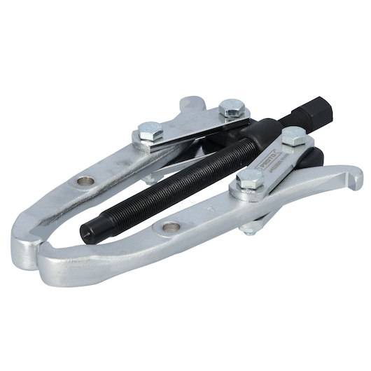 PROTO J4035A gear puller with silver arms and black threaded shaft, side angle on white background.