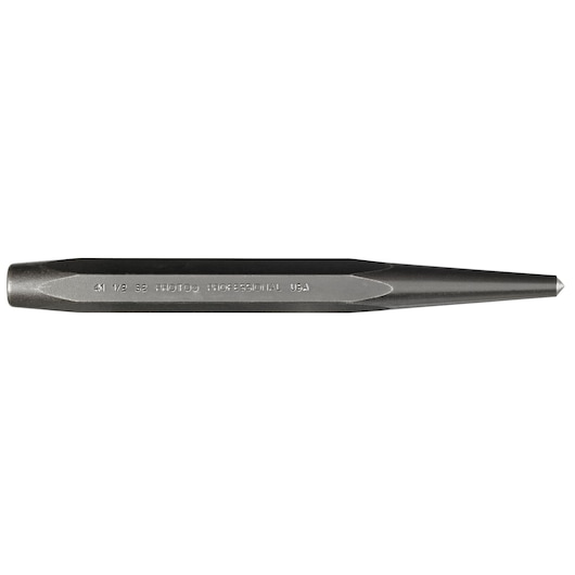 PROTO J411-2S2 steel center punch, hexagonal body, pointed tip, side view on white background.