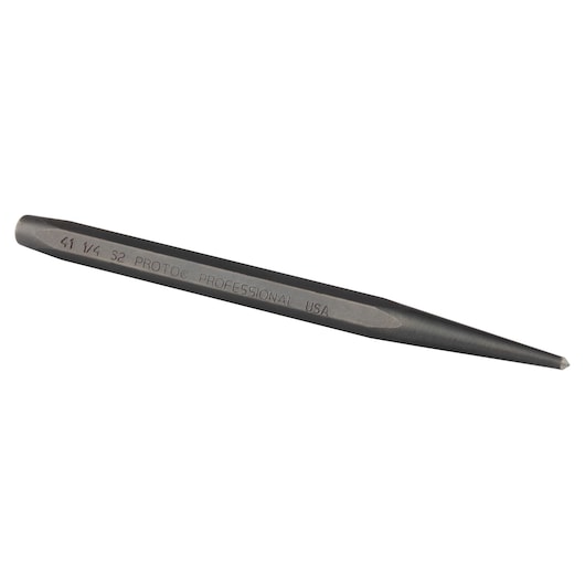 PROTO J411-4S2 black steel center punch, side angle on white background.