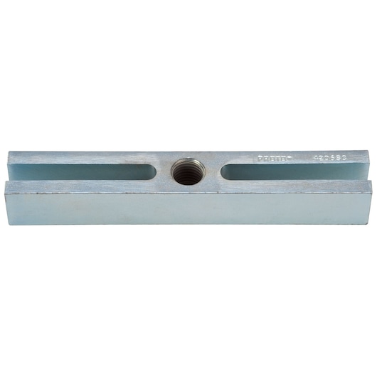 PROTO J4206SC steel jaw face clamp part, rectangular with central threaded hole, front angle on white background.