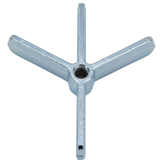PROTO J4208CA steel 3-arm spanner, top view, silver finish, photography with white background.