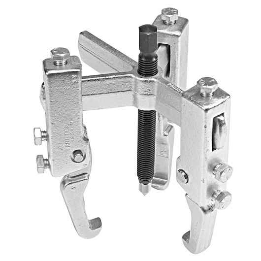 PROTO J4217 three-jaw gear puller, silver finish, photographed on white background, tool for removing gears or bearings.