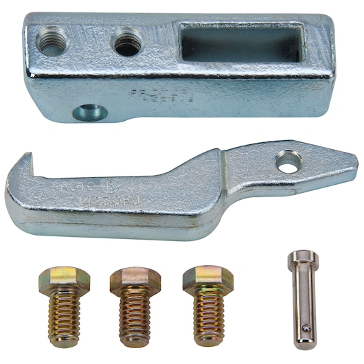 PROTO J4231A metallic component kit with two silver parts, three gold bolts, and one silver pin, top-down view.