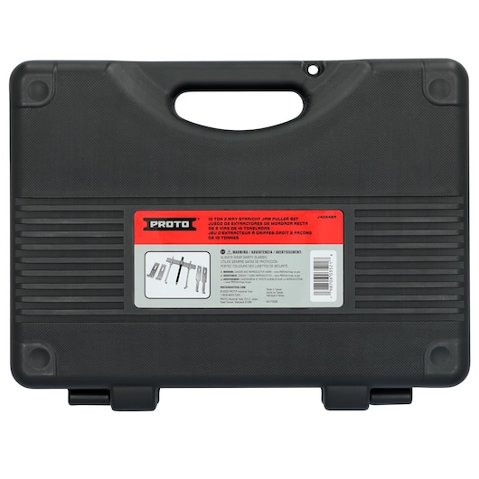 PROTO black hard plastic case for jaw puller set, red label with product info, front angle, J4234BA