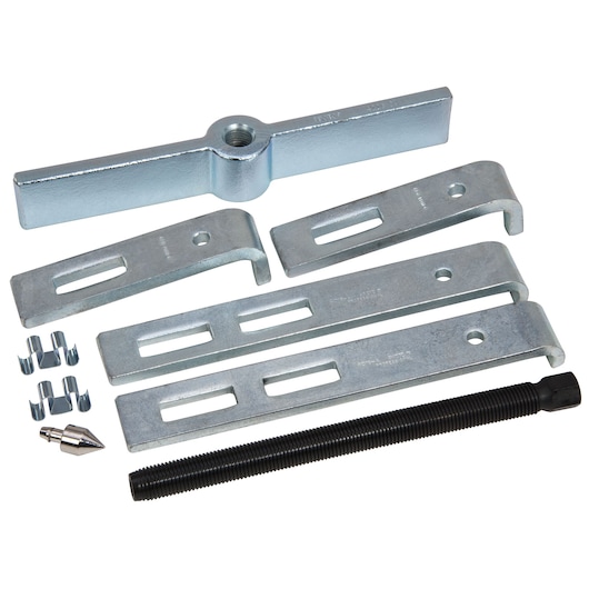 PROTO J4238 silver puller set with metal bars, screws, and attachments, top-down view on white background.